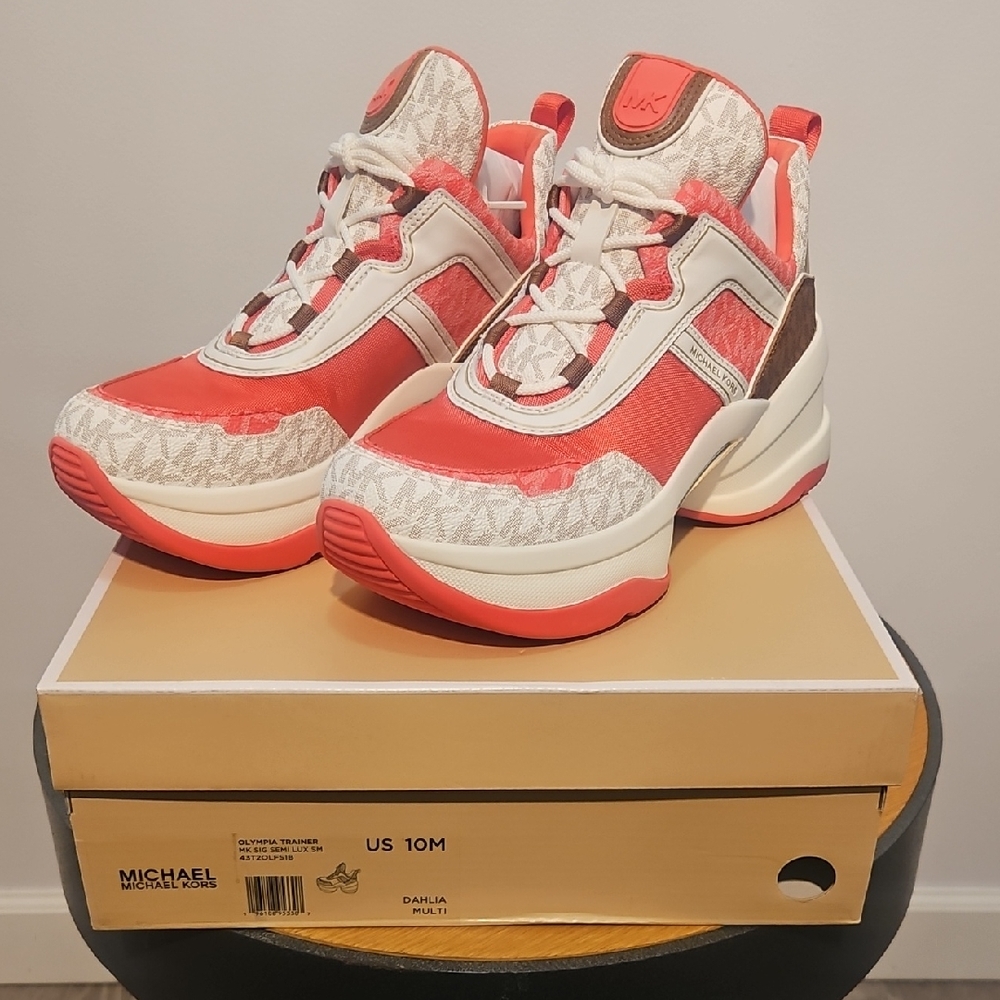 Michael Kors Women's Coral and White Sneakers - Picture 2 of 8